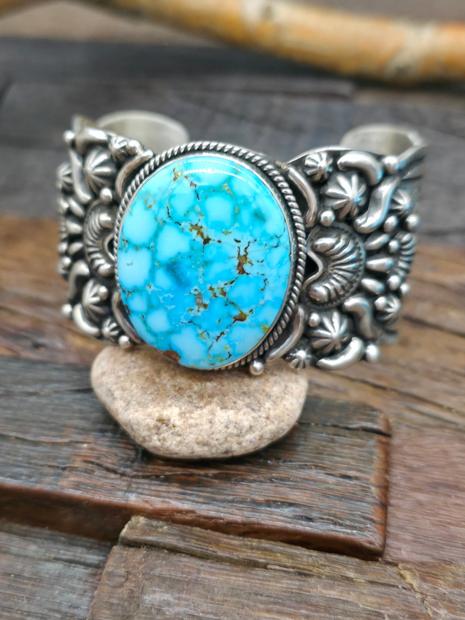 Sterling Silver Kingman Turquoise Cuff Bracelet by Tsosie White - 6 1/2 in. with Gap