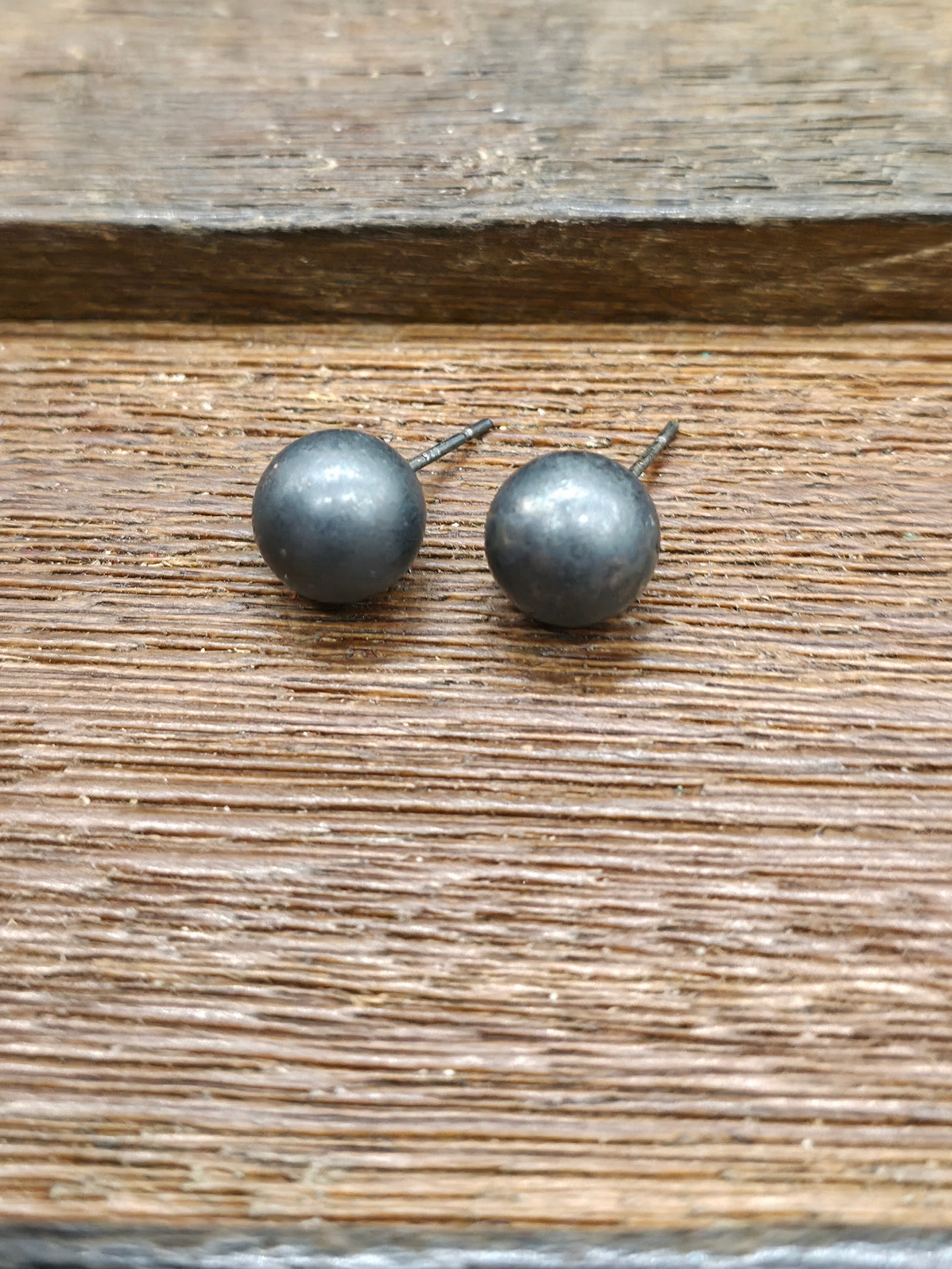 Sterling Silver Oxidized Bead Post Earrings - 10 mm