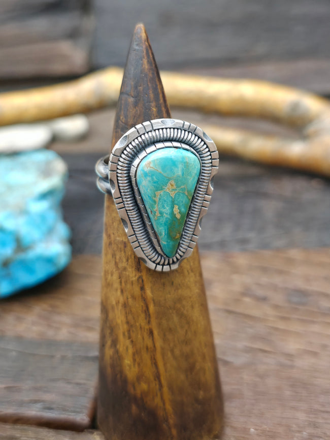Sterling Silver Candelaria Turquoise Ring by Walter Vandever - Adjustable