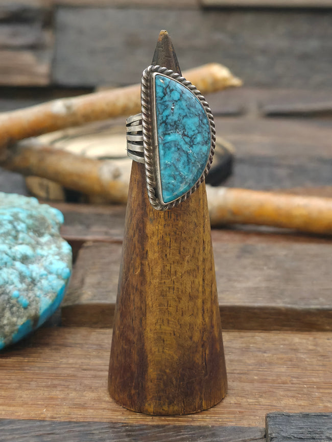 Sterling Silver Turquoise Half Moon Ring by Nila Johnson - Size 7