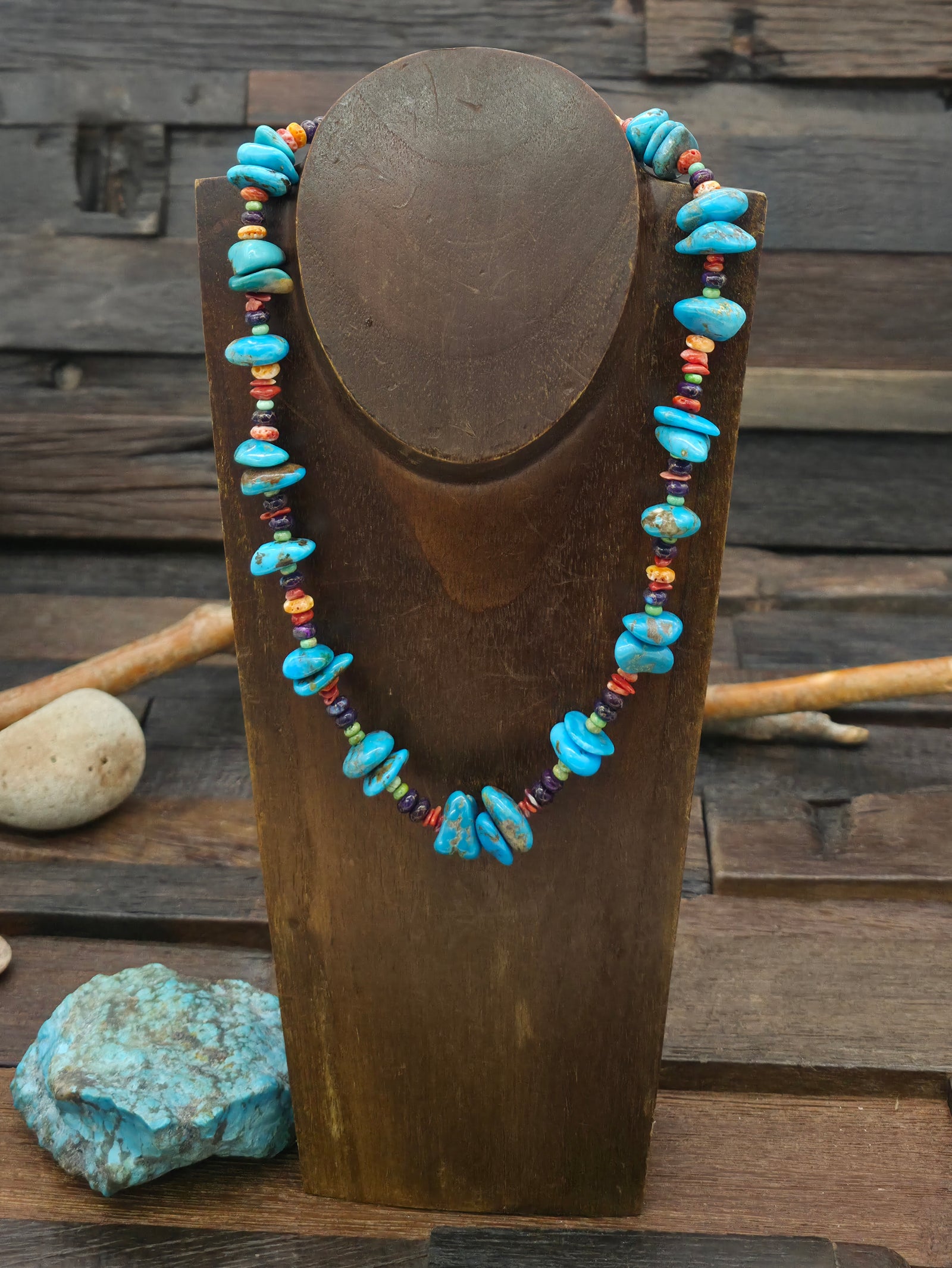 Turquoise, Spiny, and Gaspeite Necklace by Amber King - 18 in.