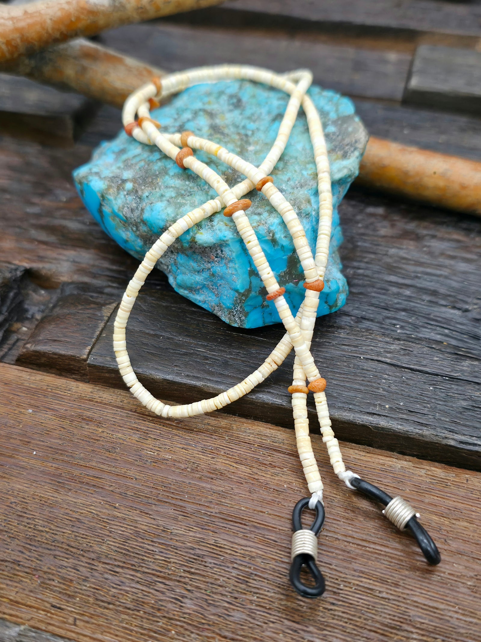 Spiny Oyster and Light Heishi Eyeglass Chain by Ramona Bird - 25 in.