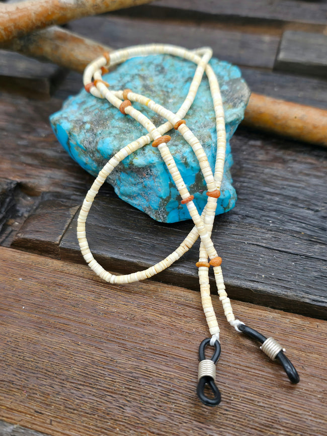 Spiny Oyster and Light Heishi Eyeglass Chain by Ramona Bird - 25 in.