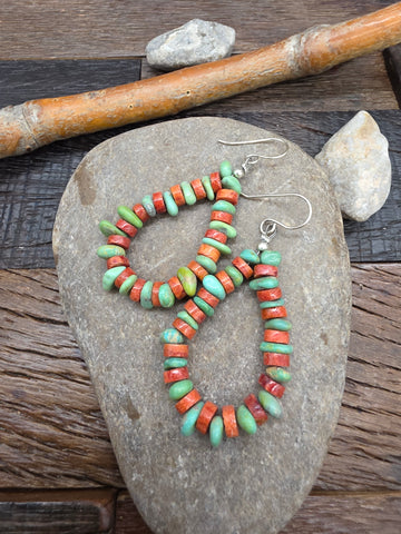 Three Stone Turquoise Post Dangle Earrings by Julia Etsitty