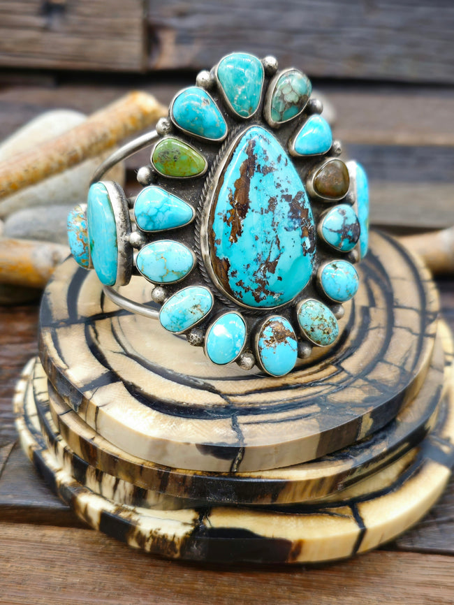Royston Turquoise Cluster Bracelet by Shelia Tso - 6 1/2 in.