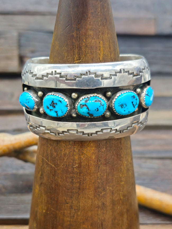 Vintage/Estate Sterling Silver Five Stone Turquoise Shadowbox Cuff - 6 1/4 in.