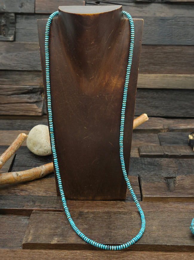Blue Turquoise and Heishi Bead Necklace - 30 in.