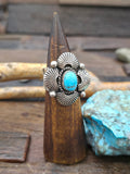 Stamped Sterling Silver Kingman Turquoise Ring by G. Hale - Size 12.5