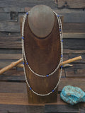 Long Oxidized Sterling Silver and Lapis Bead Necklace - 48 in.