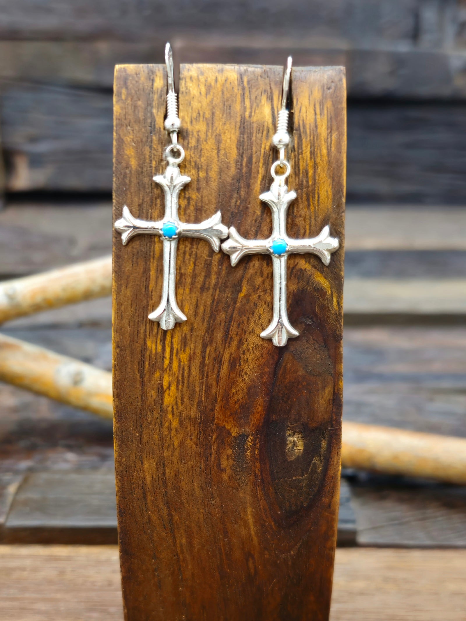 Sterling Silver and Turquoise Cross Earrings by Sylvia Chee - 2 in