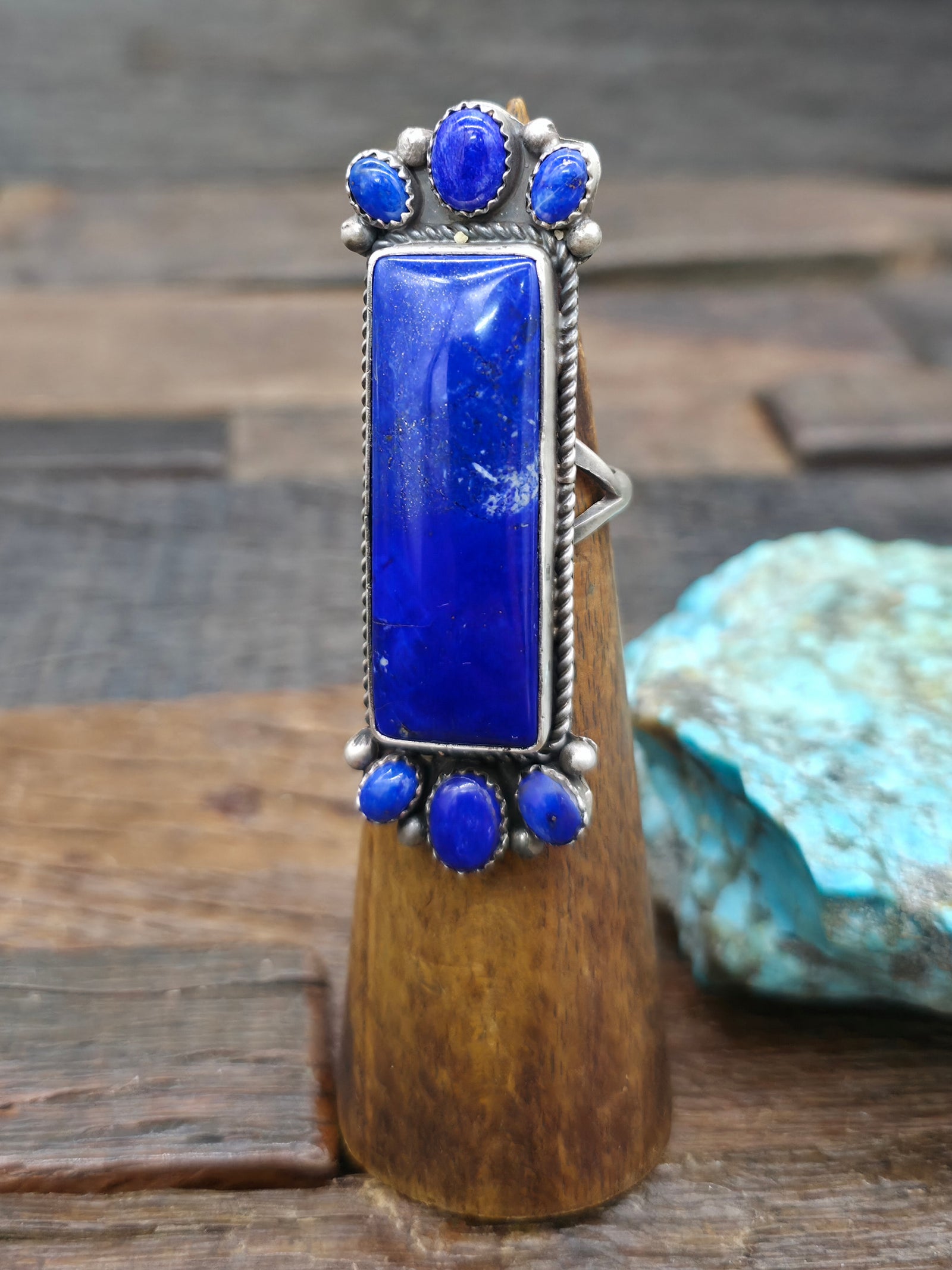 Sterling Silver Lapis Lazuli Statement Ring by L. Ganado - Size 8 1/2