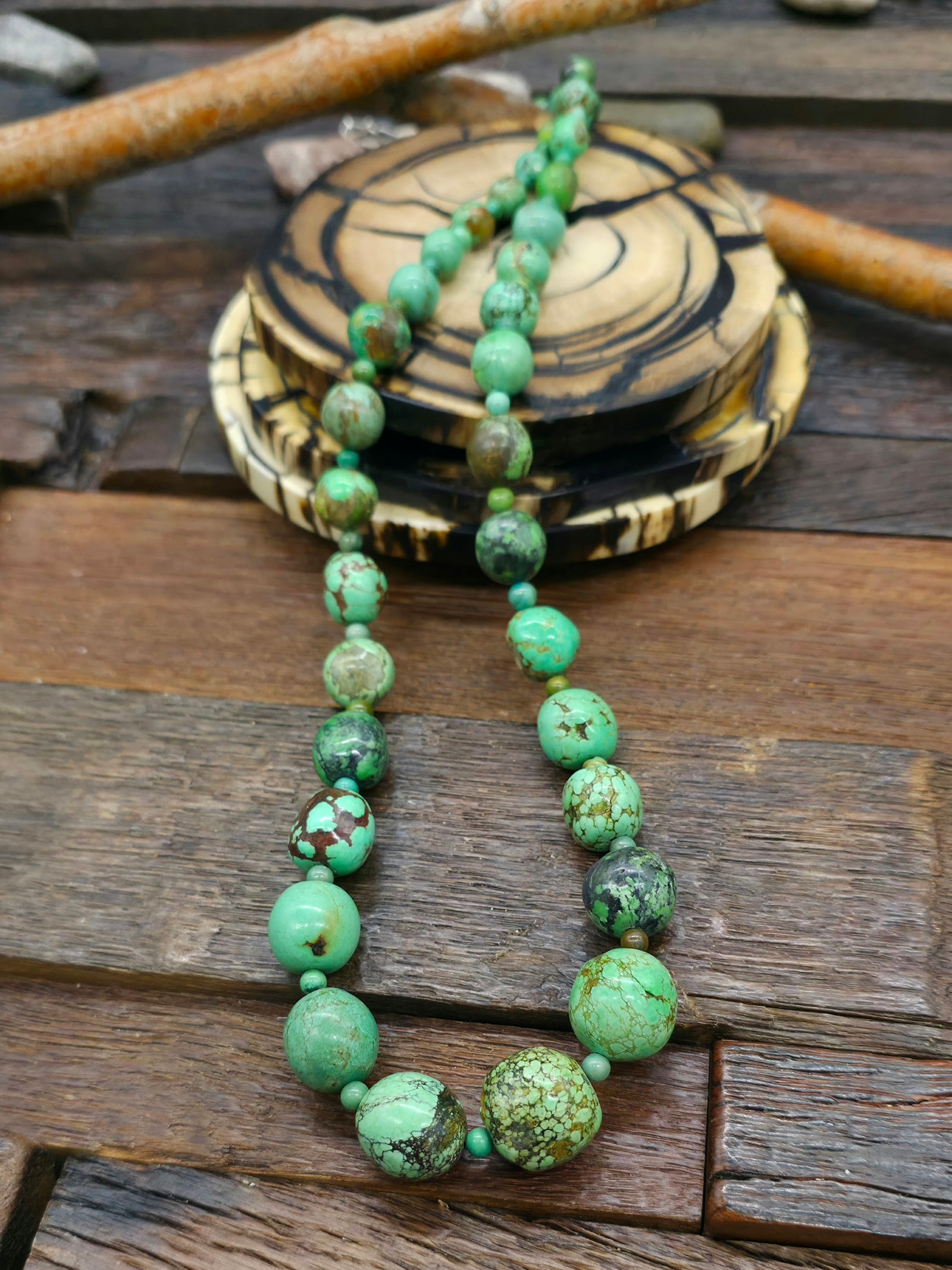 Graduated Bead Green Skyhorse Turquoise Necklace - 28 in.