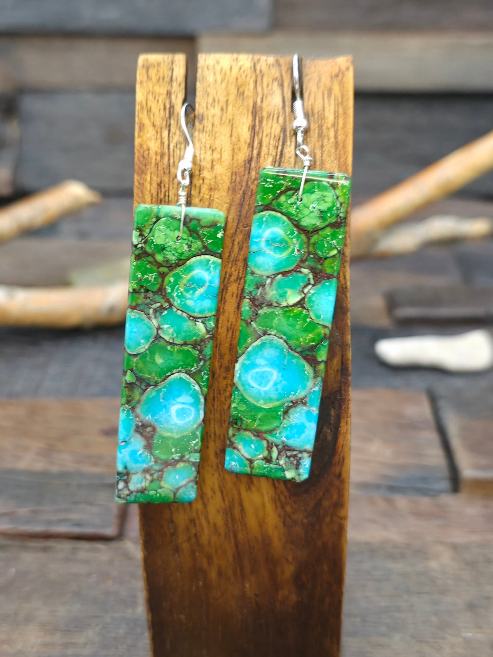 Composite Turquoise Slab Earrings by Jameson Pete