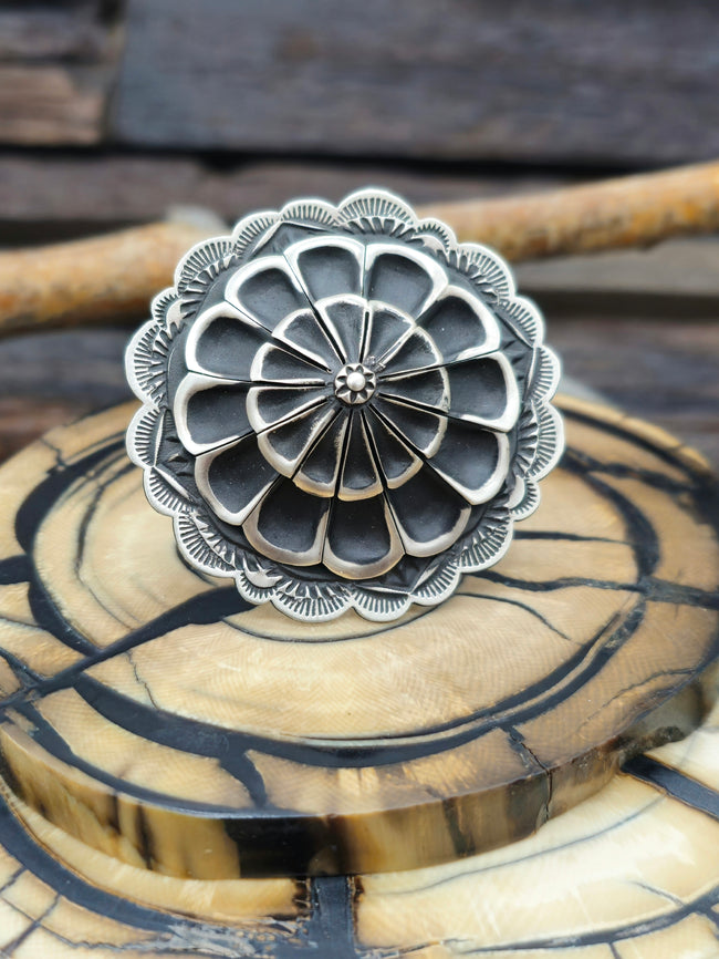 Adjustable Stamped Sterling Silver Ring by Leander Tahe