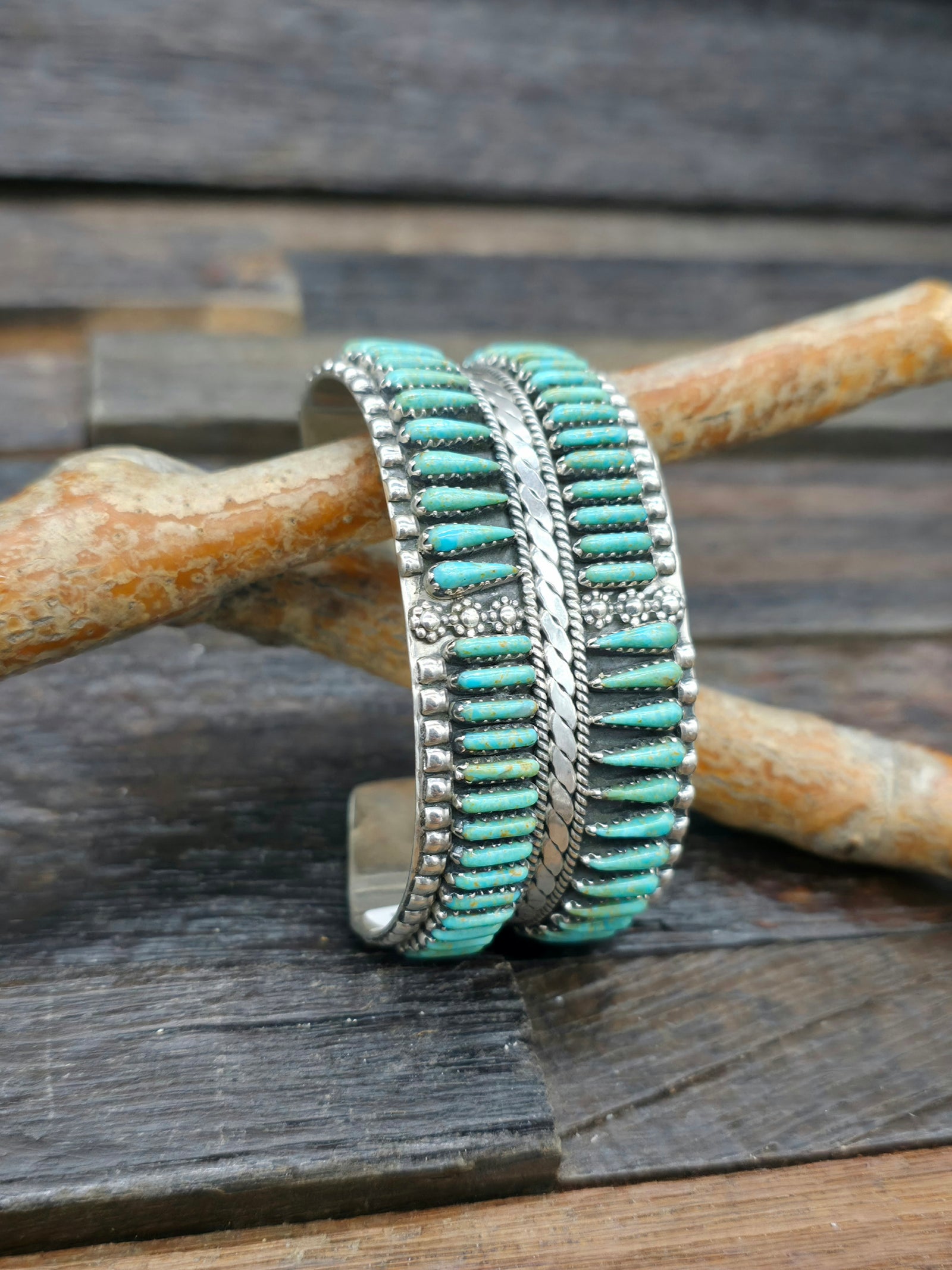 Two Row Turquoise Sterling Silver Bracelet by F.M. Begay - 6 1/2 in.