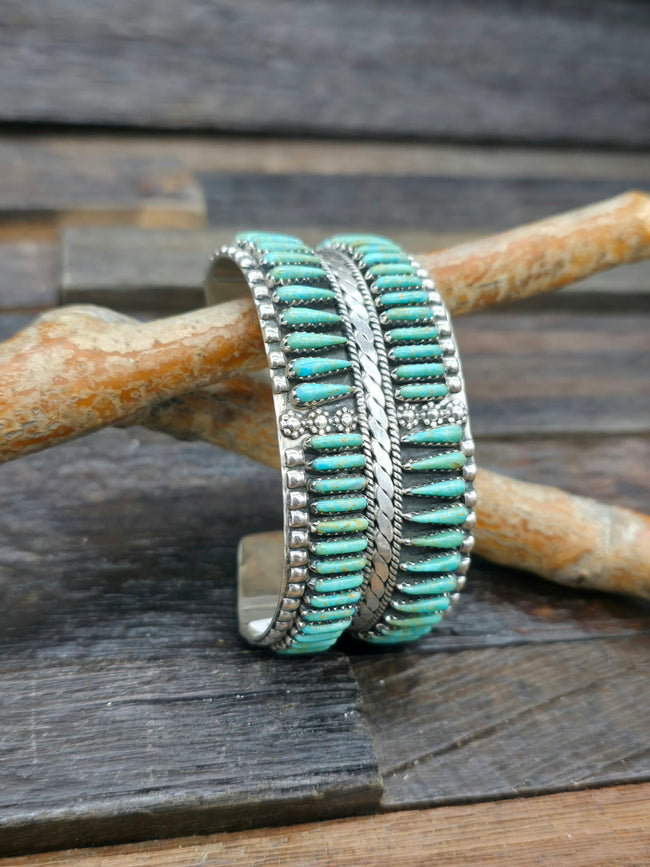 Two Row Turquoise Sterling Silver Bracelet by F.M. Begay - 6 1/2 in.