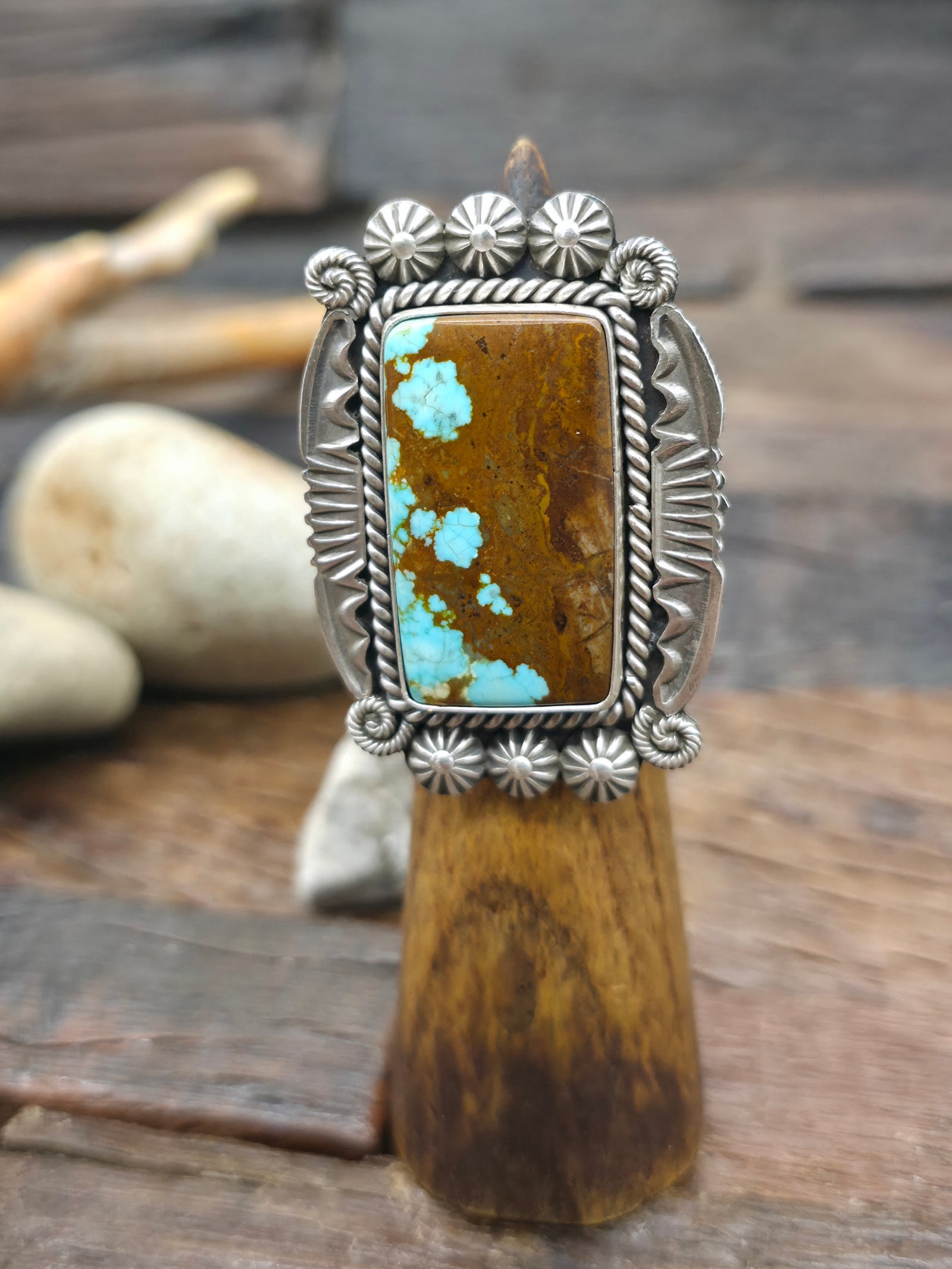 Stamped Sterling Silver Boulder Turquoise Statement Ring by Michael Calladitto - Size 8 1/2
