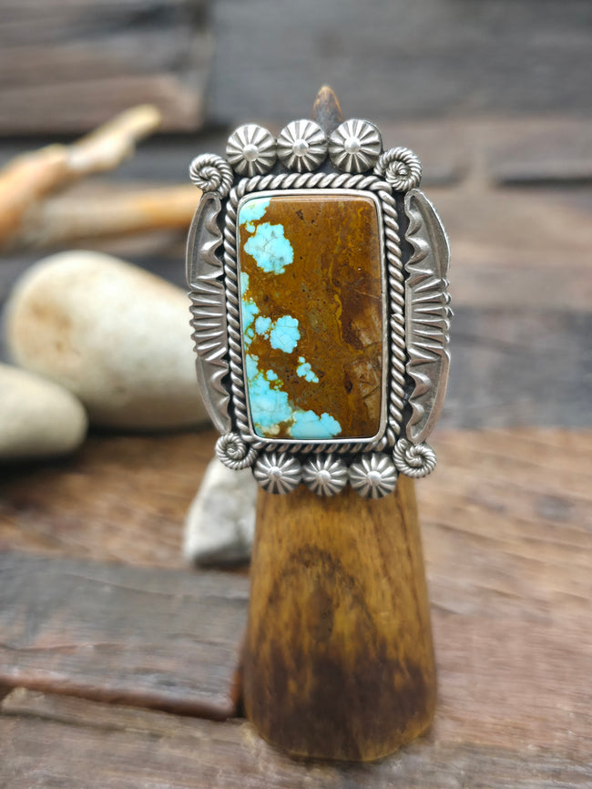 Stamped Sterling Silver Boulder Turquoise Statement Ring by Michael Calladitto - Size 8 1/2