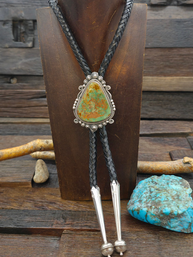 Sterling Silver Green Turquoise Bolo Tie by Rosella Paxton