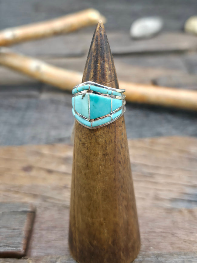 Sterling Silver Turquoise Inlay Ring by Andrew Enrico - Size 7 1/2