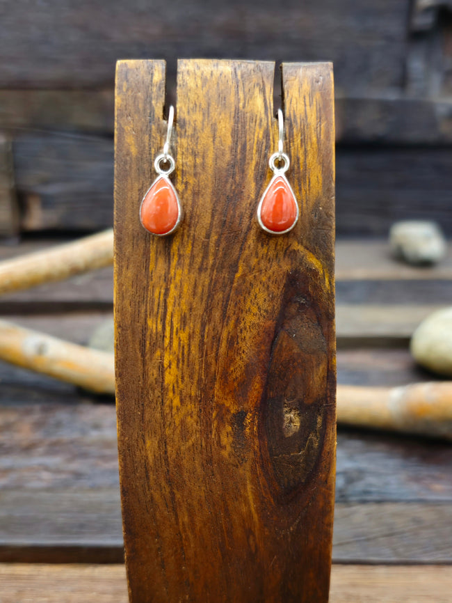 Coral Teardrop Sterling Silver Earrings