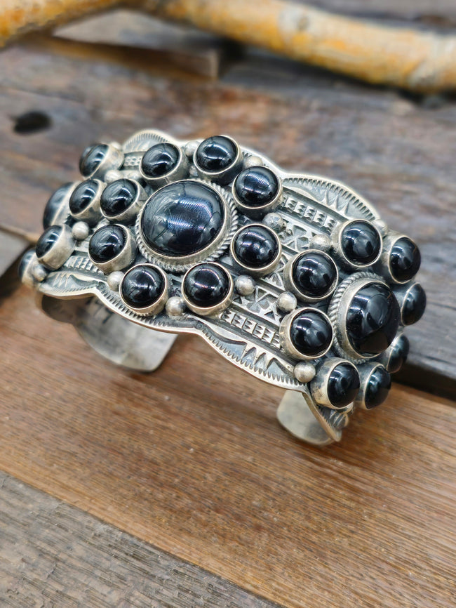 Sterling Silver Black Onyx Cluster Cuff by Donovan Cadman - 7 in.