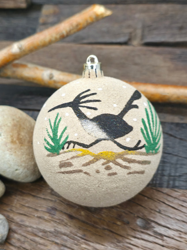 Large Sand Painting Christmas Ornament Bauble by Bingo Smith - Roadrunner