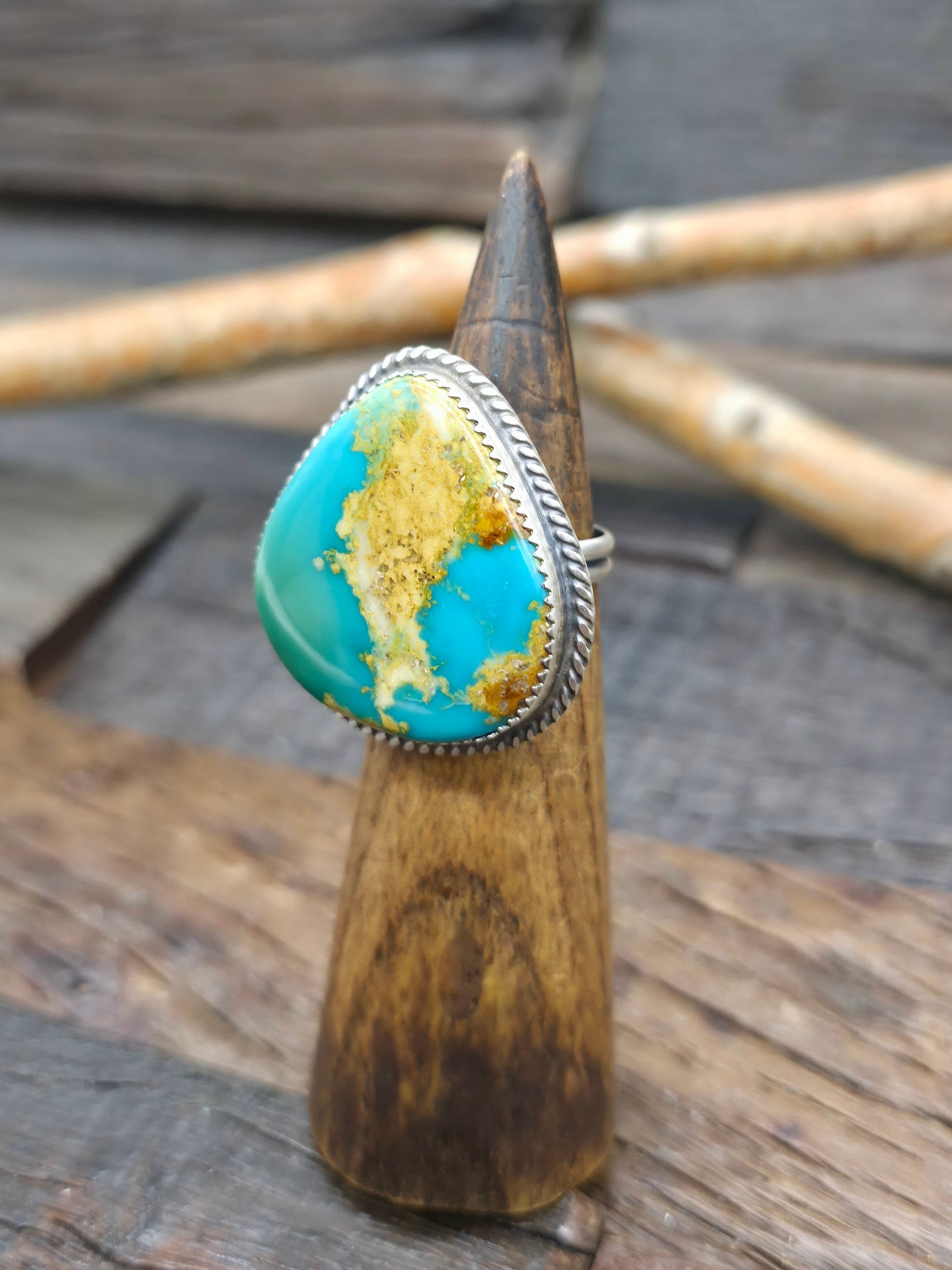 Sterling Silver Armenian Turquoise Statement Ring by Leslie Nez - Adjustable