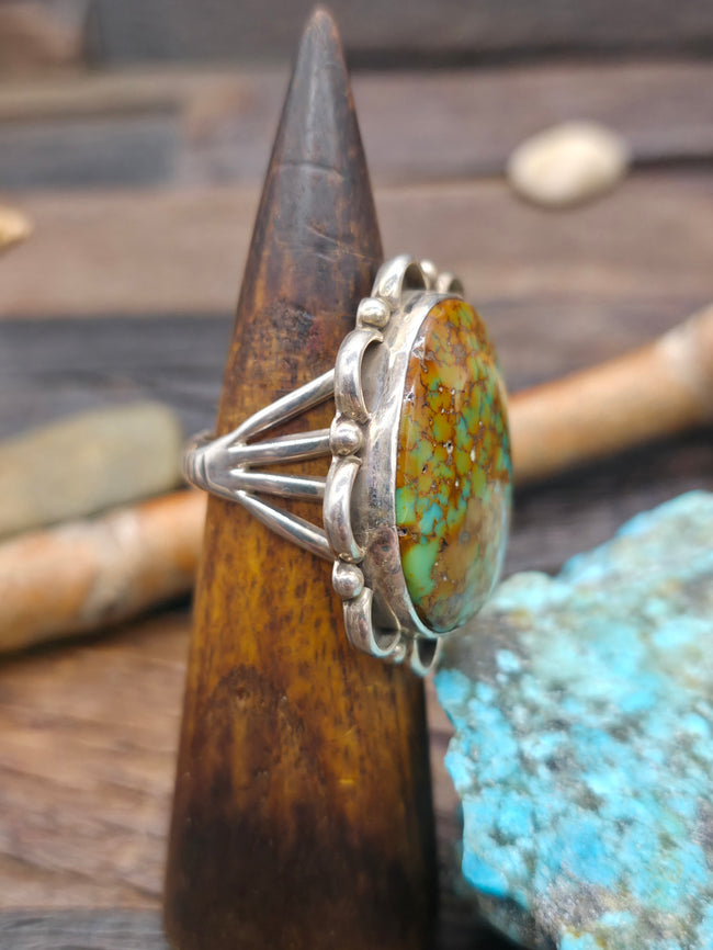 Sterling Silver Skyhorse Turquoise Statement Ring by Albert Begay - Size 12