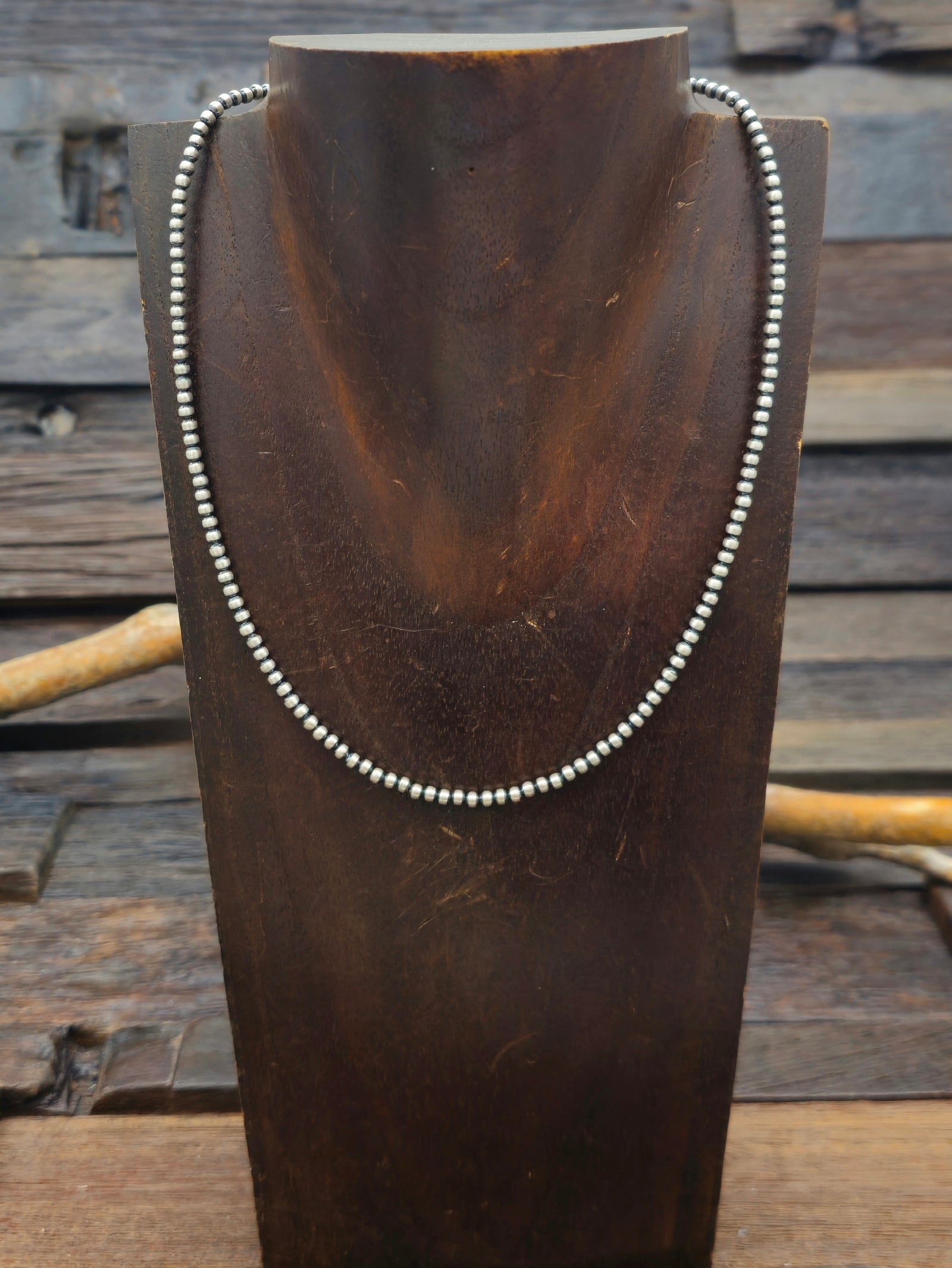 Sterling Silver Oxidized Bead Necklace 3mm 18 in.