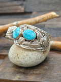 Sterling Silver and Turquoise Leaf Applique Watch Cuff by Delbert Vandever - 6 3/4 in. with Gap