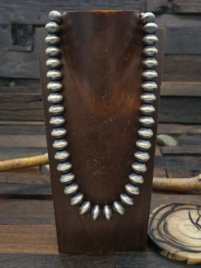 Stamped Sterling Silver Navajo Pearl Necklace by Bryannen Halwood - 20 in. 3/4 in. Bead