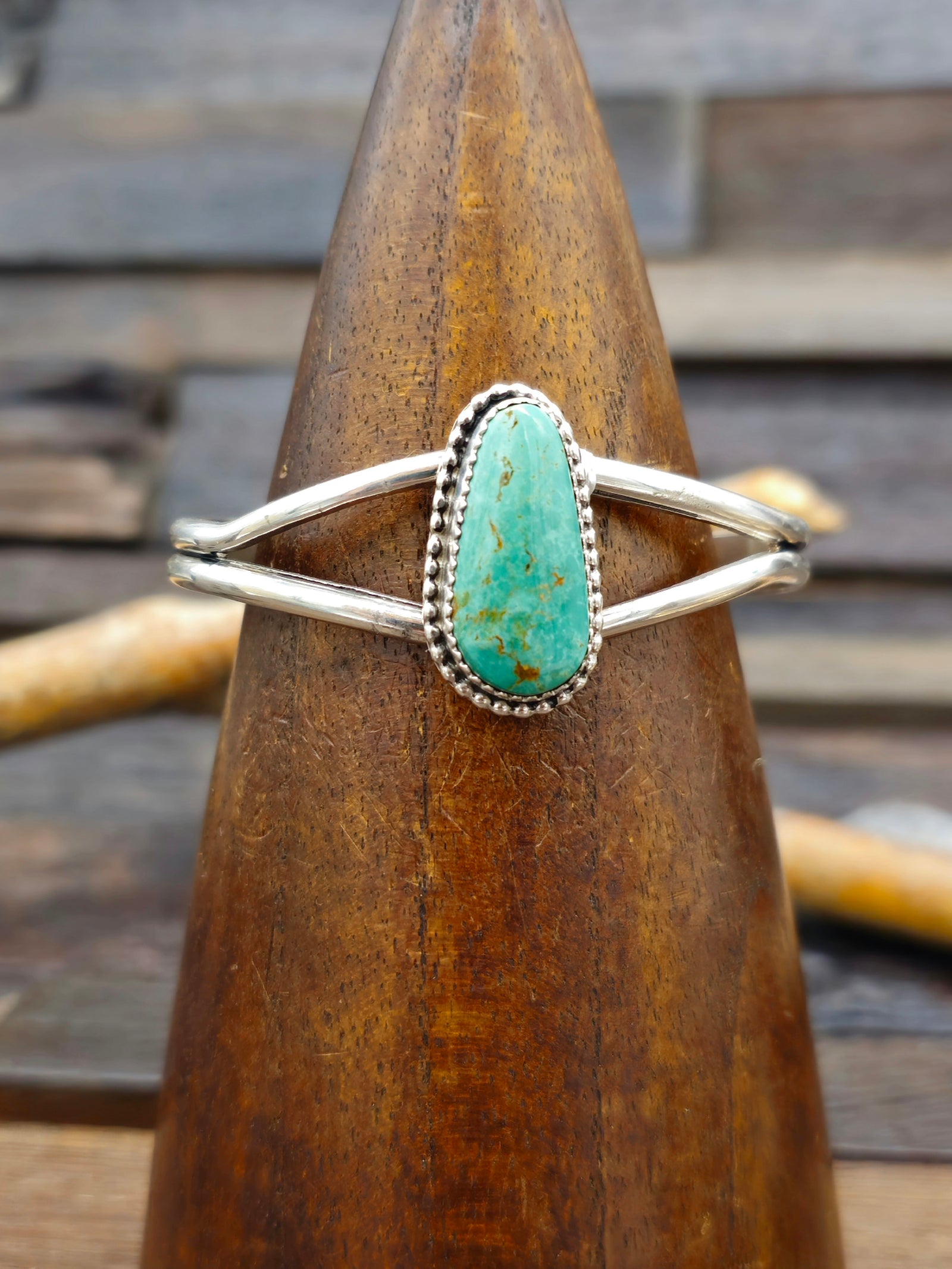 Single-Stone Turquoise Sterling Silver Cuff by Rosella Paxton - 6 1/4 in.