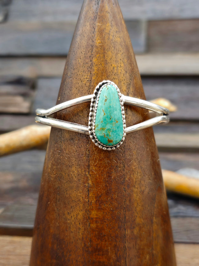 Single-Stone Turquoise Sterling Silver Cuff by Rosella Paxton - 6 1/4 in.