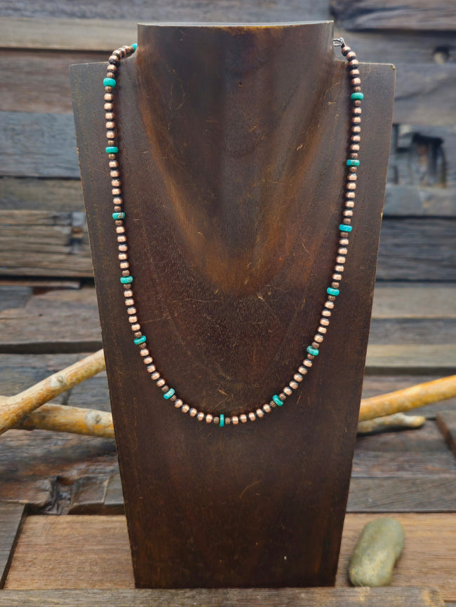 Copper and Turquoise Bead Necklace - 18 in.