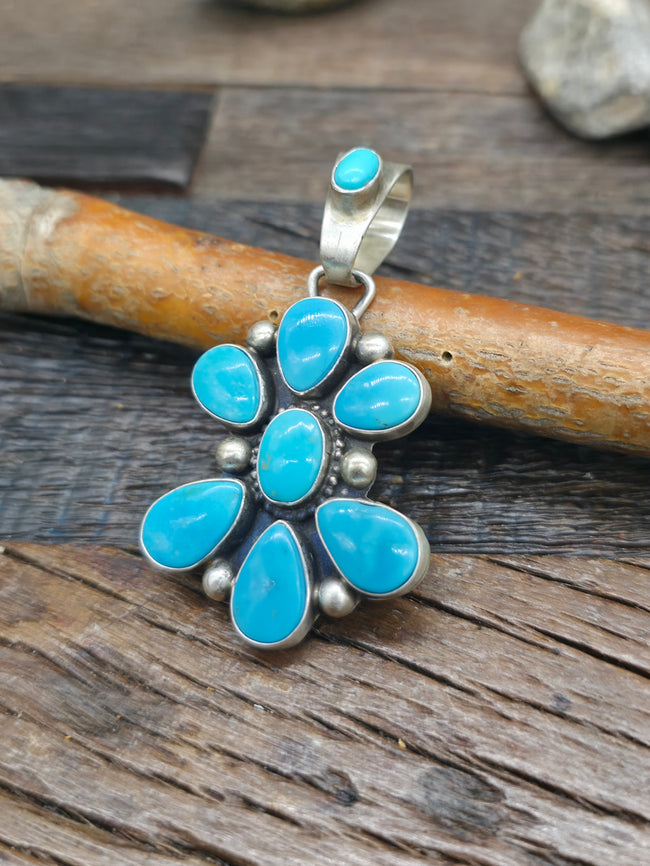 Sterling Silver Turquoise Cluster Pendant by Kathleen Livingston - 2 1/4 in. by 1 1/4 in.