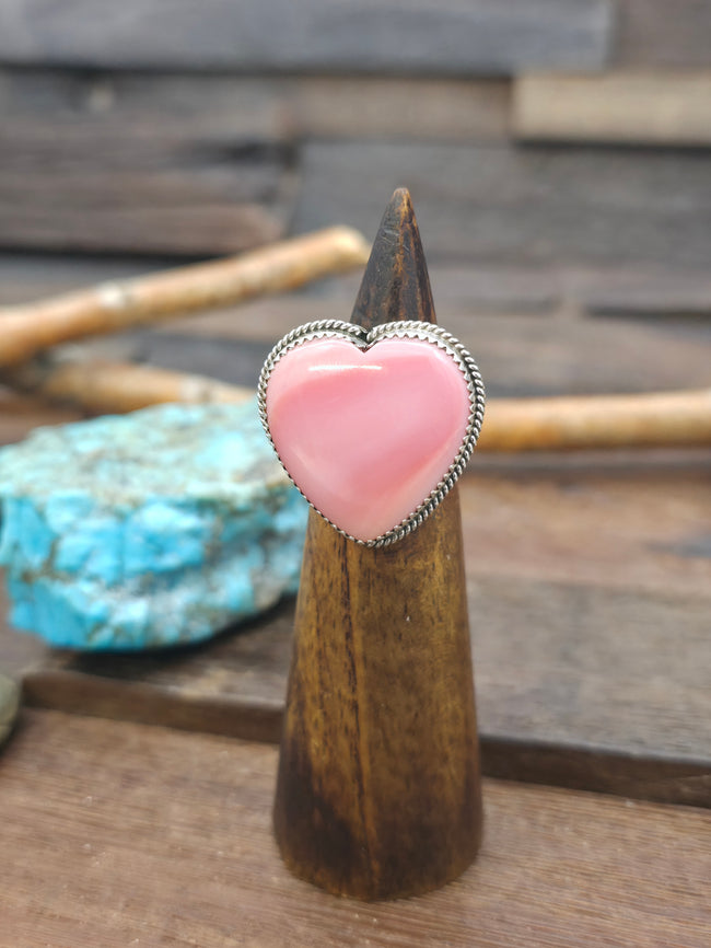 Sterling Silver Pink Conch Heart Ring - Size 6 1/2