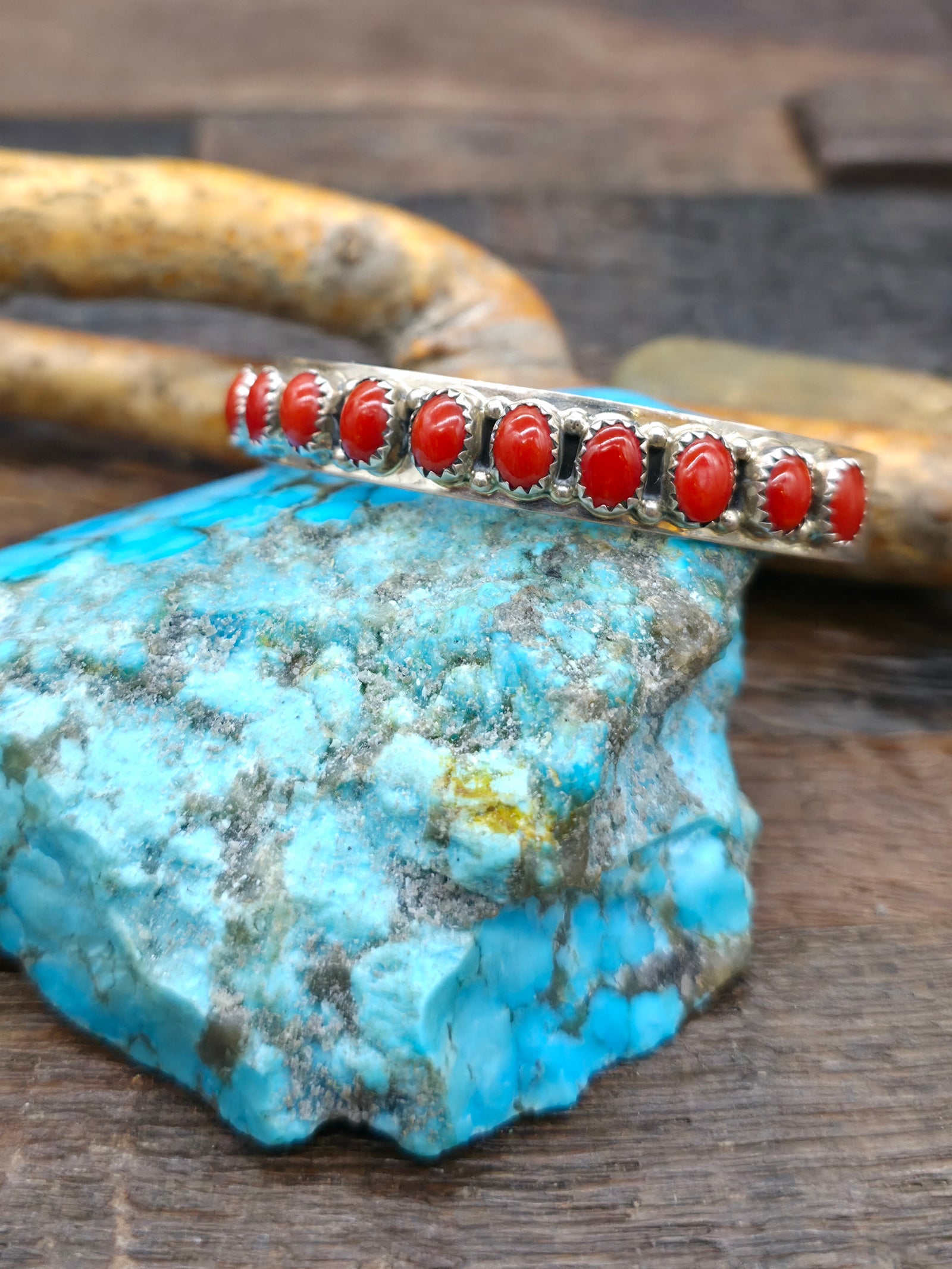 High Shine Sterling Silver Coral Row Cuff Bracelet - 6 1/4 in. with Gap