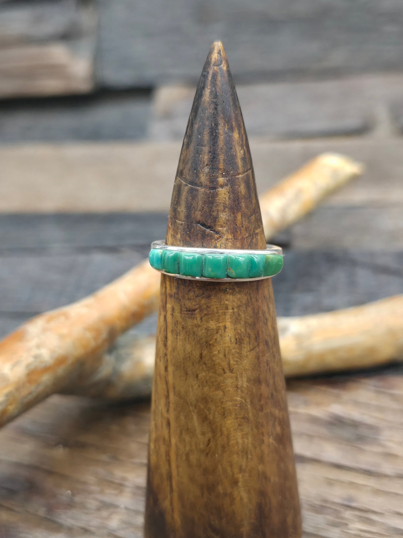 Sterling Silver Green Turquoise Cobblestone Inlay Ring by Albert Topaha - Size 9