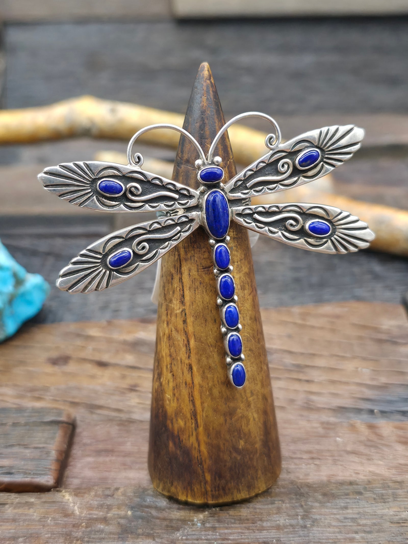 Sterling Silver Lapis Dragonfly Ring by "LC" - Adjustable