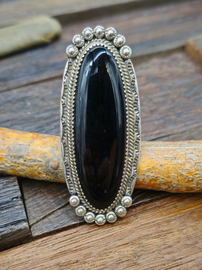 Black Onyx Sterling Silver Ring by Philip Yazzie - Size 8