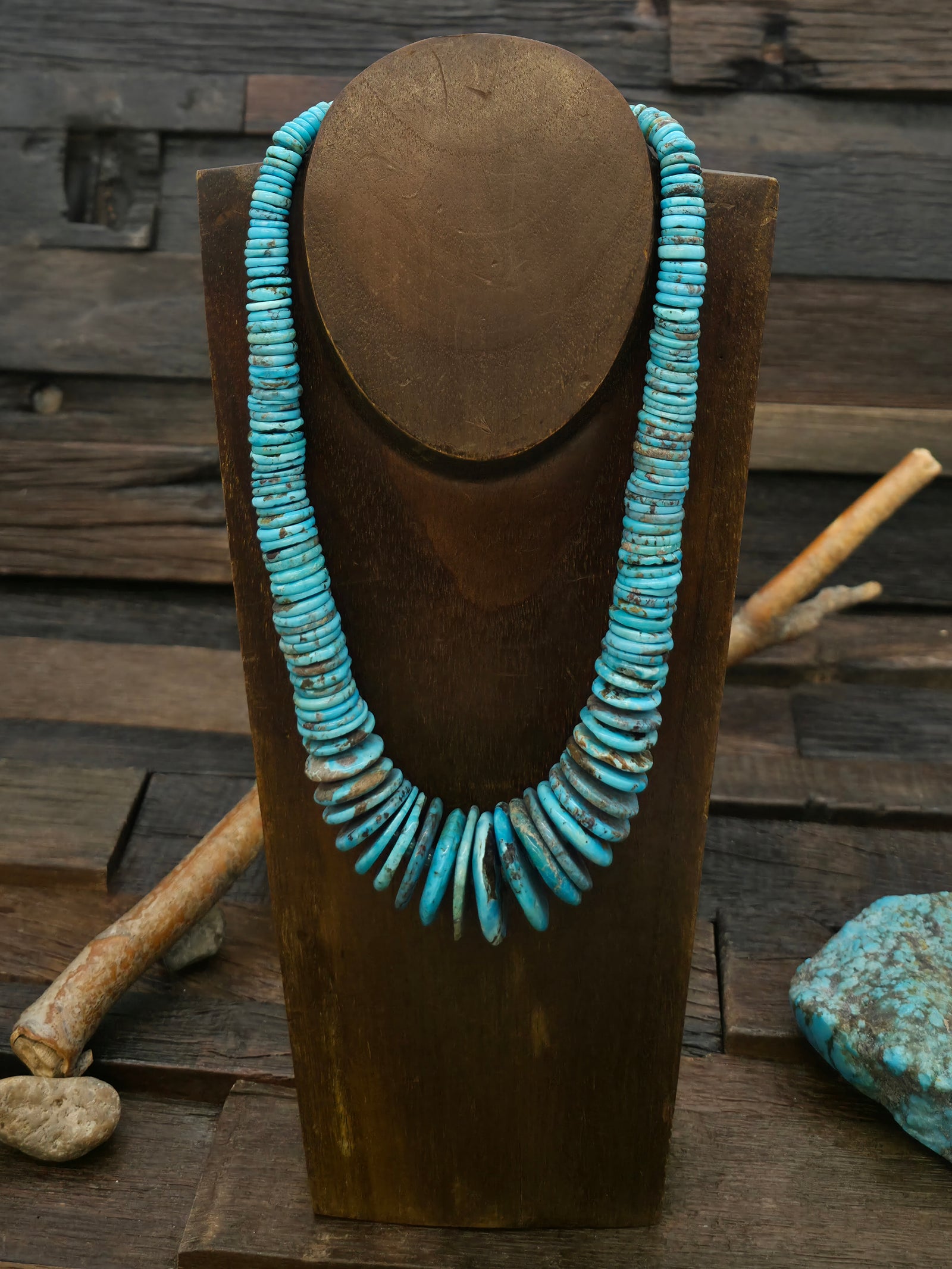 Graduated Disc Mixed Turquoise Bead Necklace - 19 in.