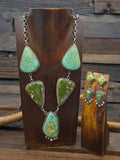 Sterling Silver Royston Turquoise Lariat Necklace and Earring Set by LaRose Ganadanegro - 23 in.