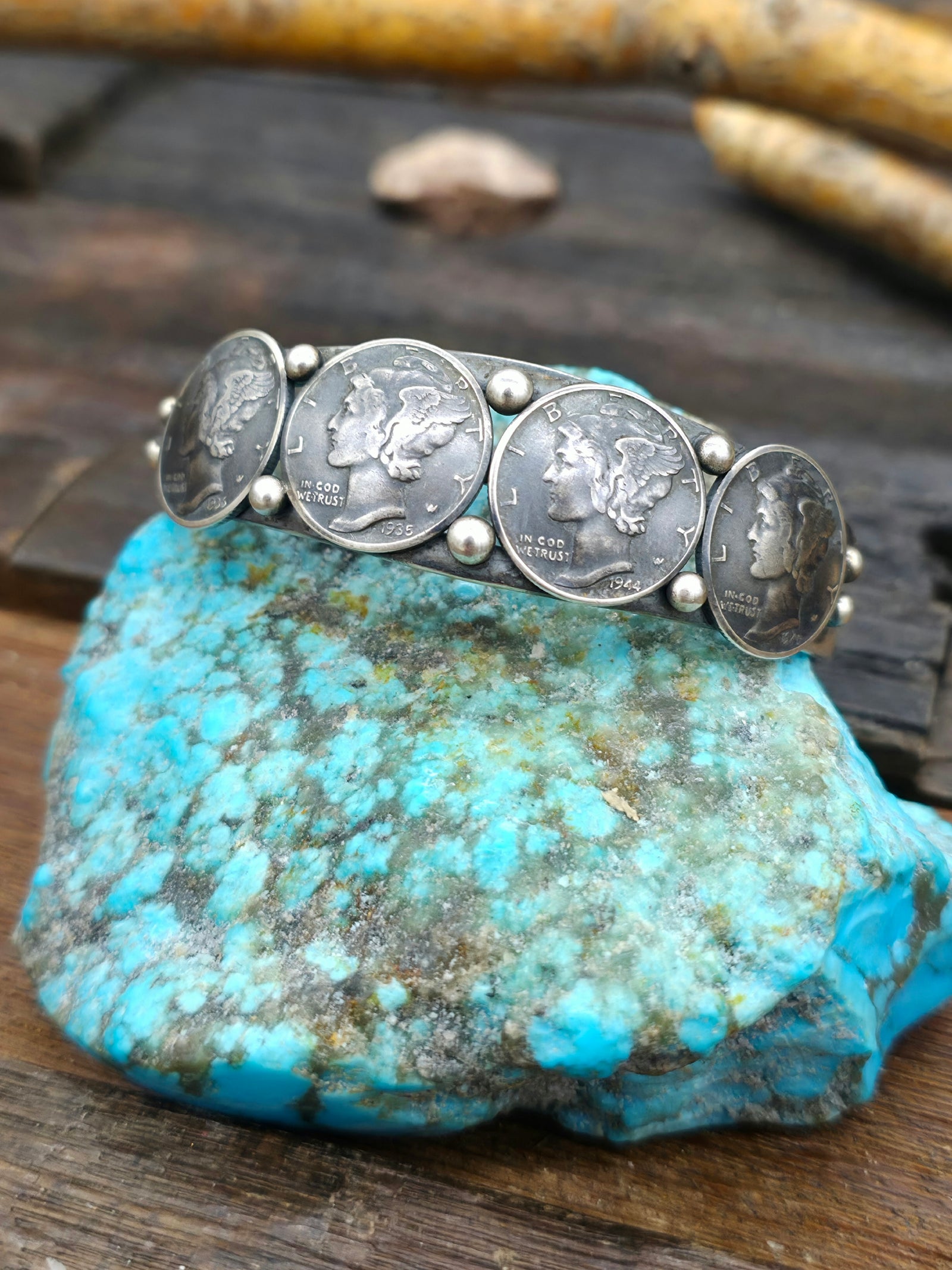 Four Mercury Dime Bracelet by L. Archuleta - 6 1/2 in.