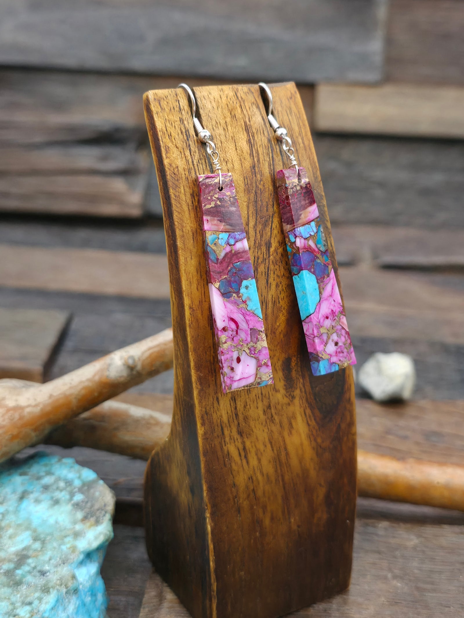 Purple Mojave Slab Earrings by Jameson Pete - 3 in. by 1/2 in.
