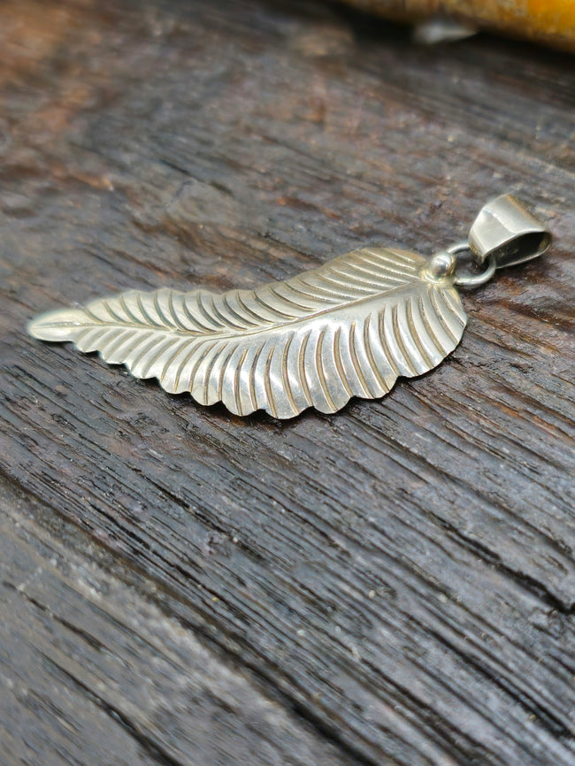 Stamped Sterling Silver Feather Pendant