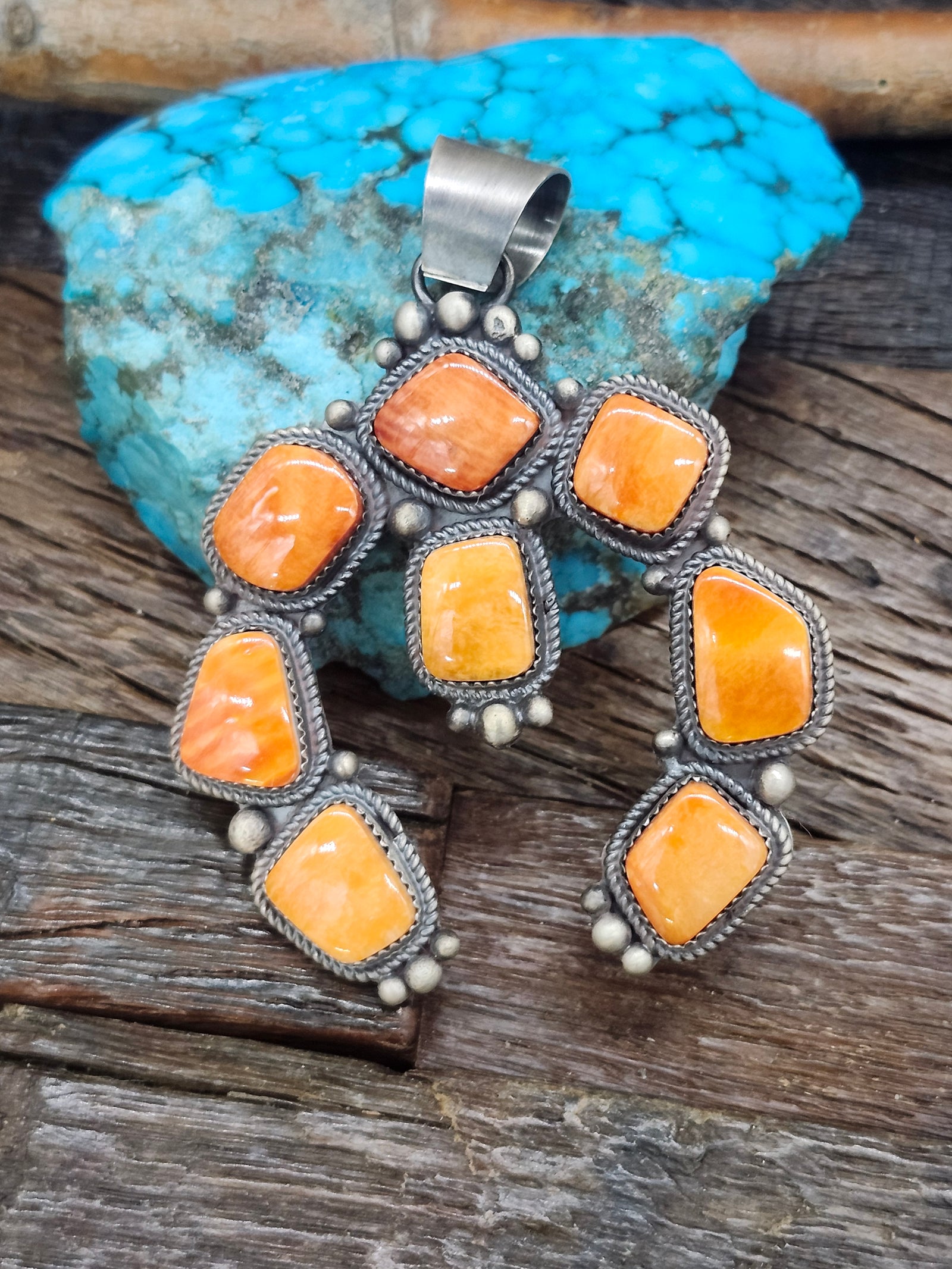 Sterling and Orange spiney Naja Pendant