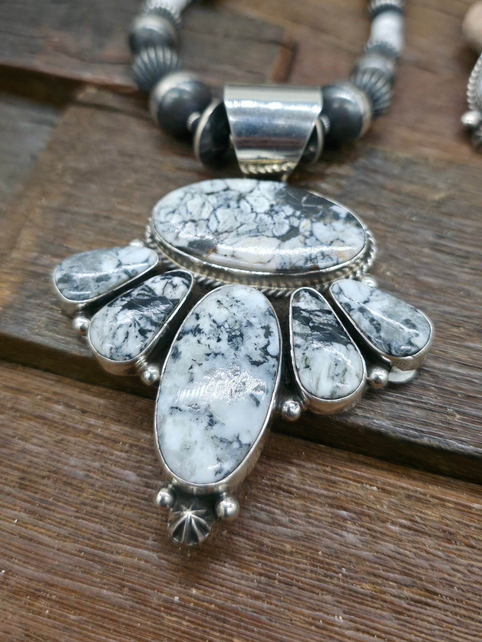 Sterling Silver White Buffalo Necklace and Earring Set by Linda Yazzie - 20 in.