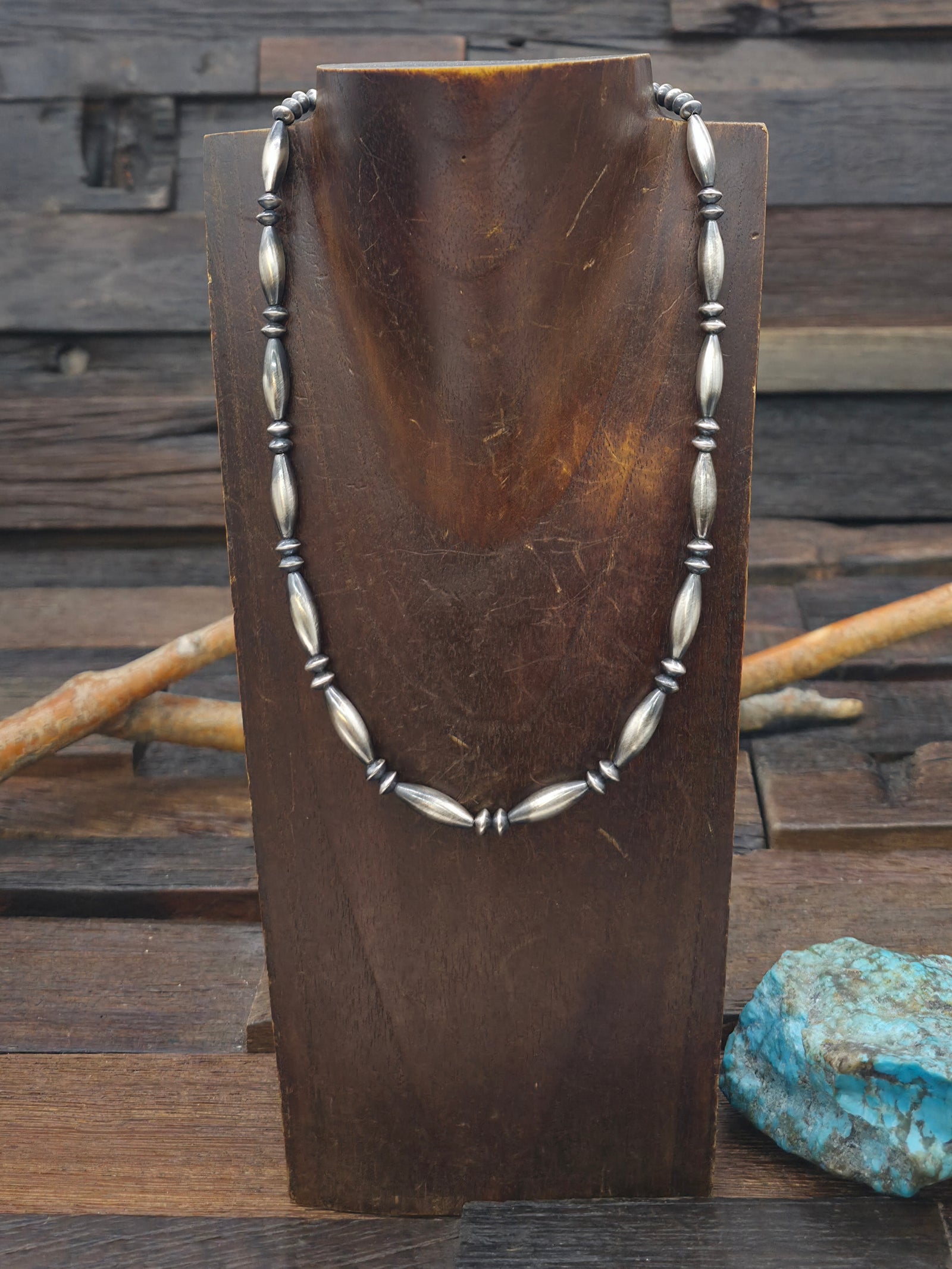 Oxidized Sterling Silver Saucer and Melon Bead Necklace - 18 in.