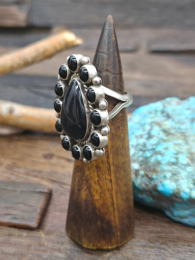 Sterling Silver Onyx Statement Ring by Melvin and Tiffany Jones - Adjustable